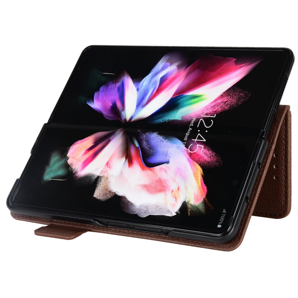 For Samsung Galaxy Z Fold3 5G Side Magnetic Clasp Litchi Texture PU Leather Phone Case Stand Wallet Folio Flip Cover