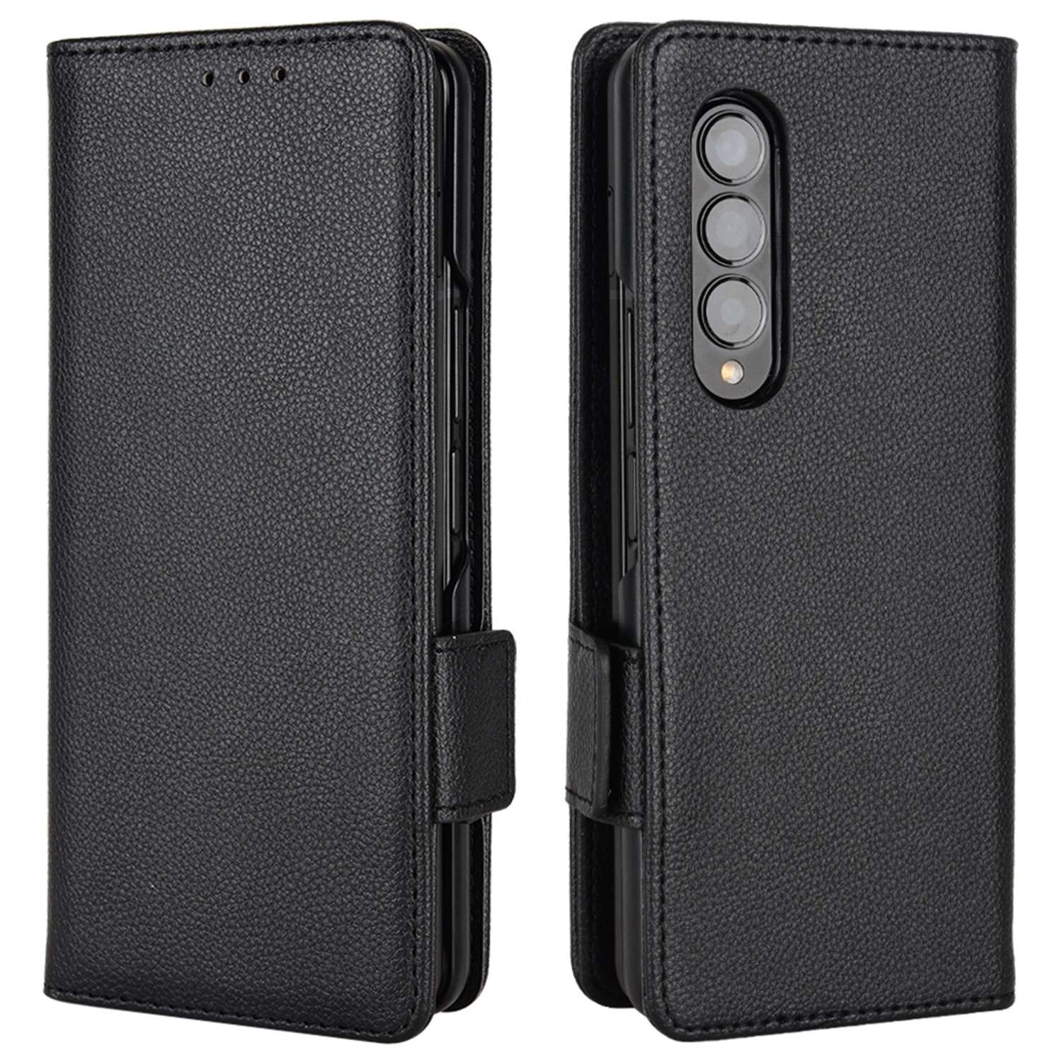 For Samsung Galaxy Z Fold3 5G Side Magnetic Clasp Litchi Texture PU Leather Phone Case Stand Wallet Folio Flip Cover