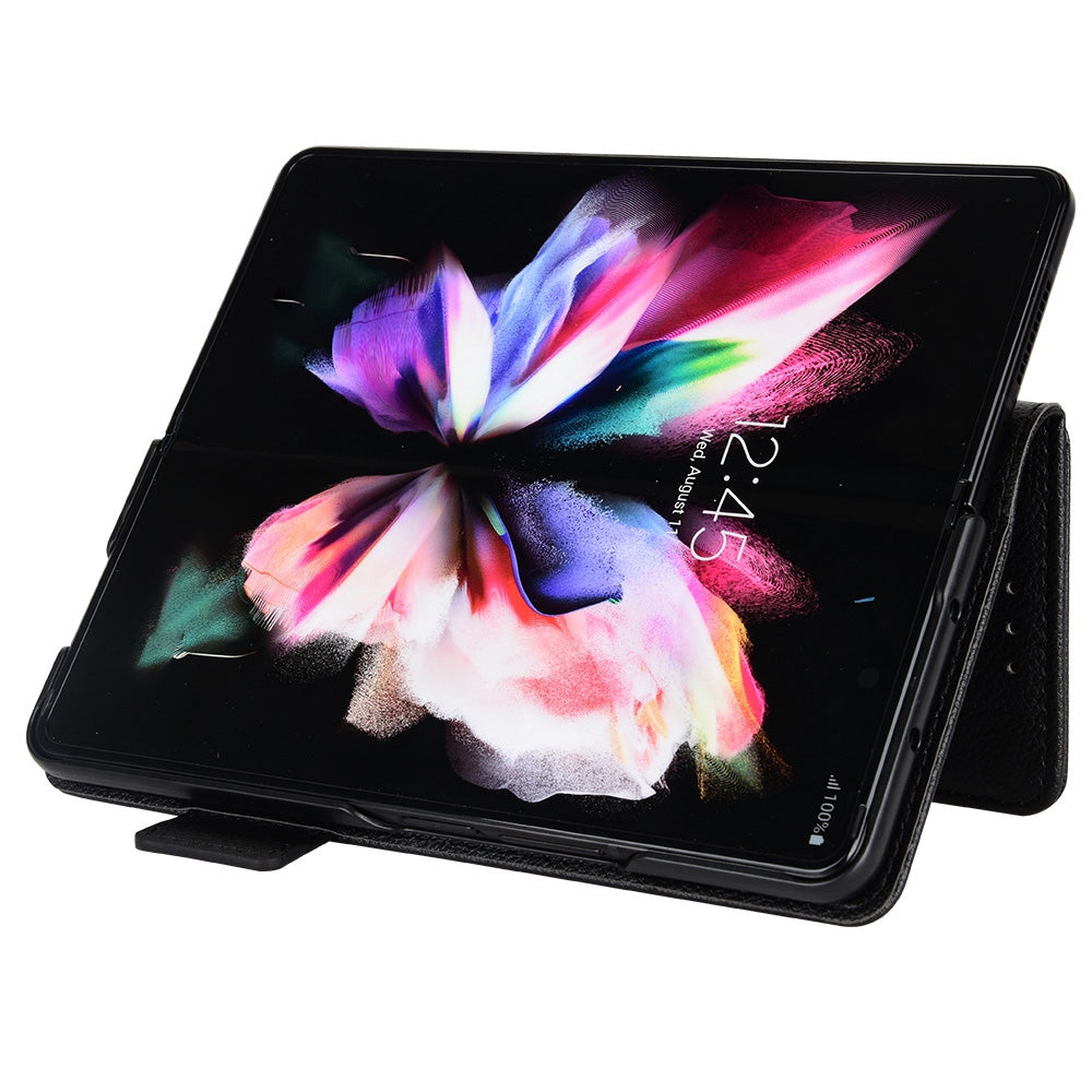 For Samsung Galaxy Z Fold3 5G Side Magnetic Clasp Litchi Texture PU Leather Phone Case Stand Wallet Folio Flip Cover