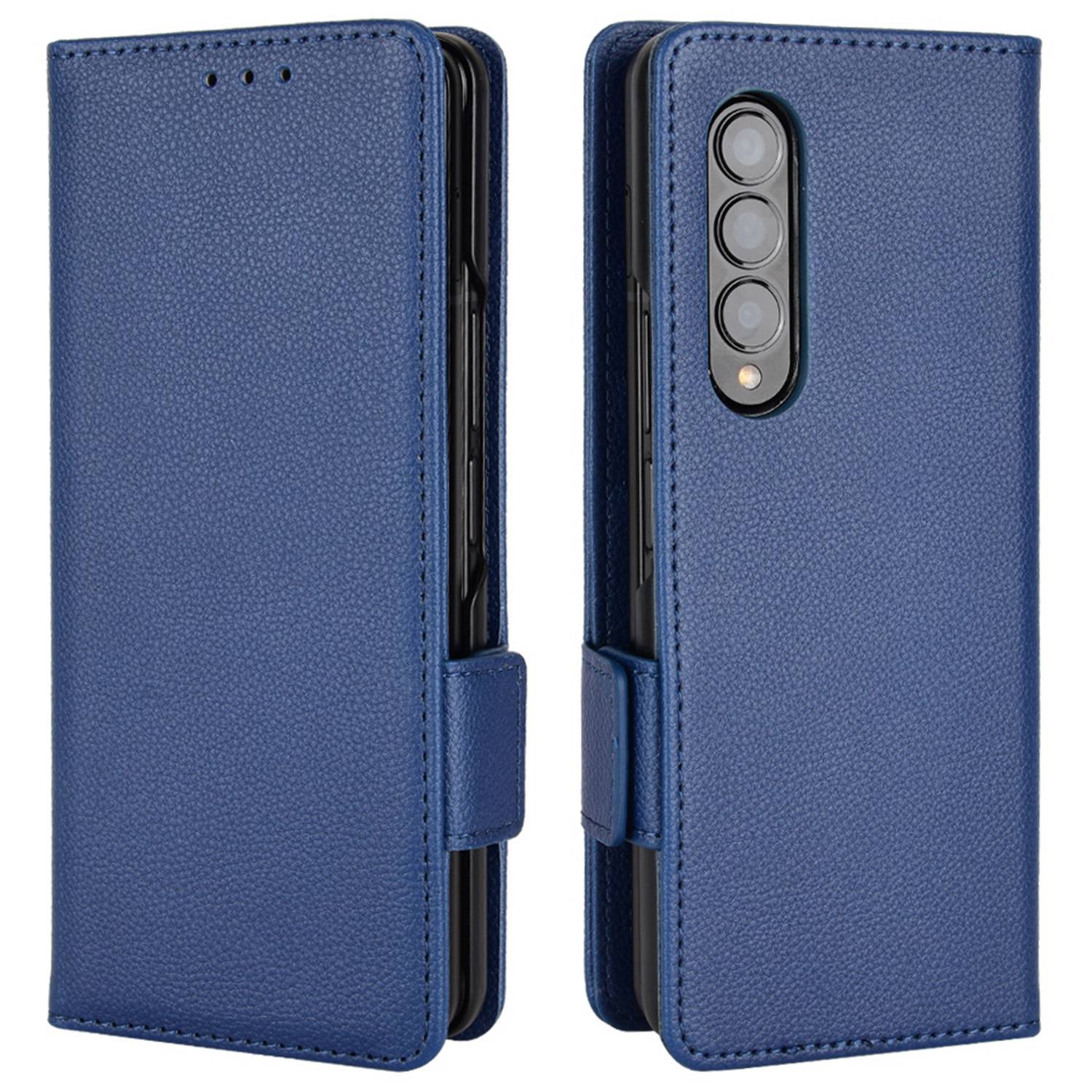 For Samsung Galaxy Z Fold3 5G Side Magnetic Clasp Litchi Texture PU Leather Phone Case Stand Wallet Folio Flip Cover