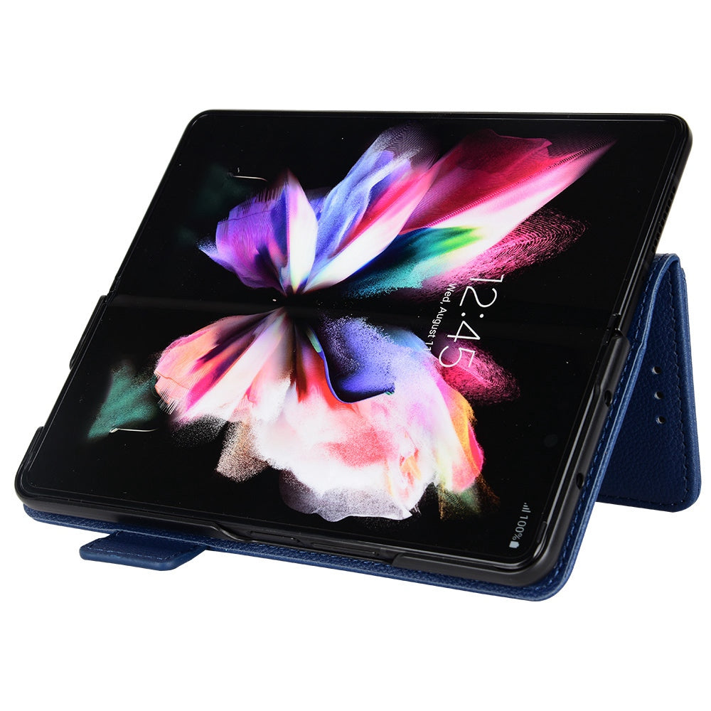 For Samsung Galaxy Z Fold3 5G Side Magnetic Clasp Litchi Texture PU Leather Phone Case Stand Wallet Folio Flip Cover