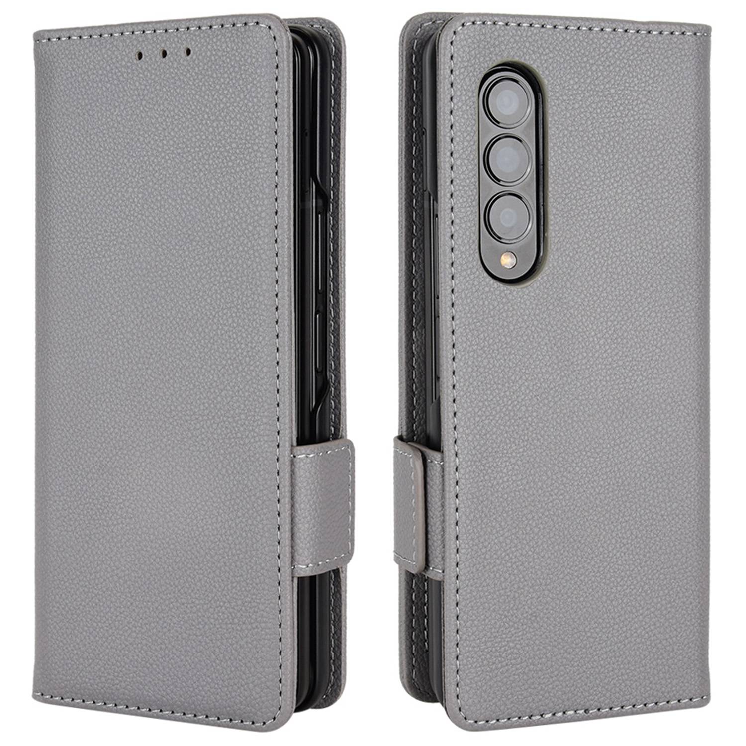 For Samsung Galaxy Z Fold3 5G Side Magnetic Clasp Litchi Texture PU Leather Phone Case Stand Wallet Folio Flip Cover