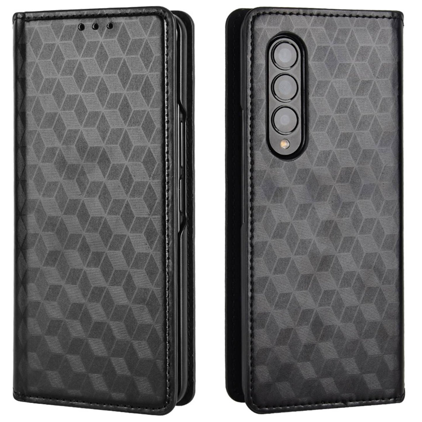 For Samsung Galaxy Z Fold3 5G Imprinting Rhombus Pattern Stand Wallet Leather Case Anti-drop Phone Cover