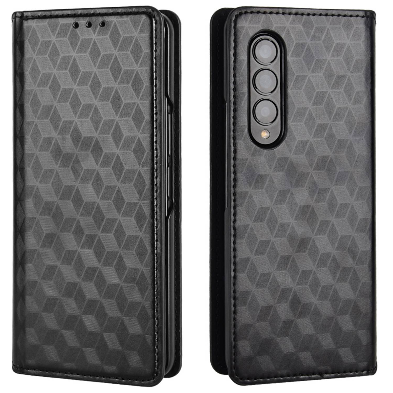 For Samsung Galaxy Z Fold3 5G Imprinting Rhombus Pattern Stand Wallet Leather Case Anti-drop Phone Cover