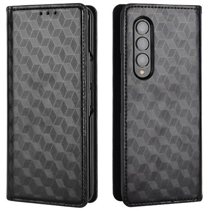 For Samsung Galaxy Z Fold3 5G Imprinting Rhombus Pattern Stand Wallet Leather Case Anti-drop Phone Cover