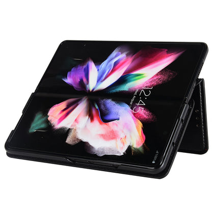 For Samsung Galaxy Z Fold3 5G Imprinting Rhombus Pattern Stand Wallet Leather Case Anti-drop Phone Cover
