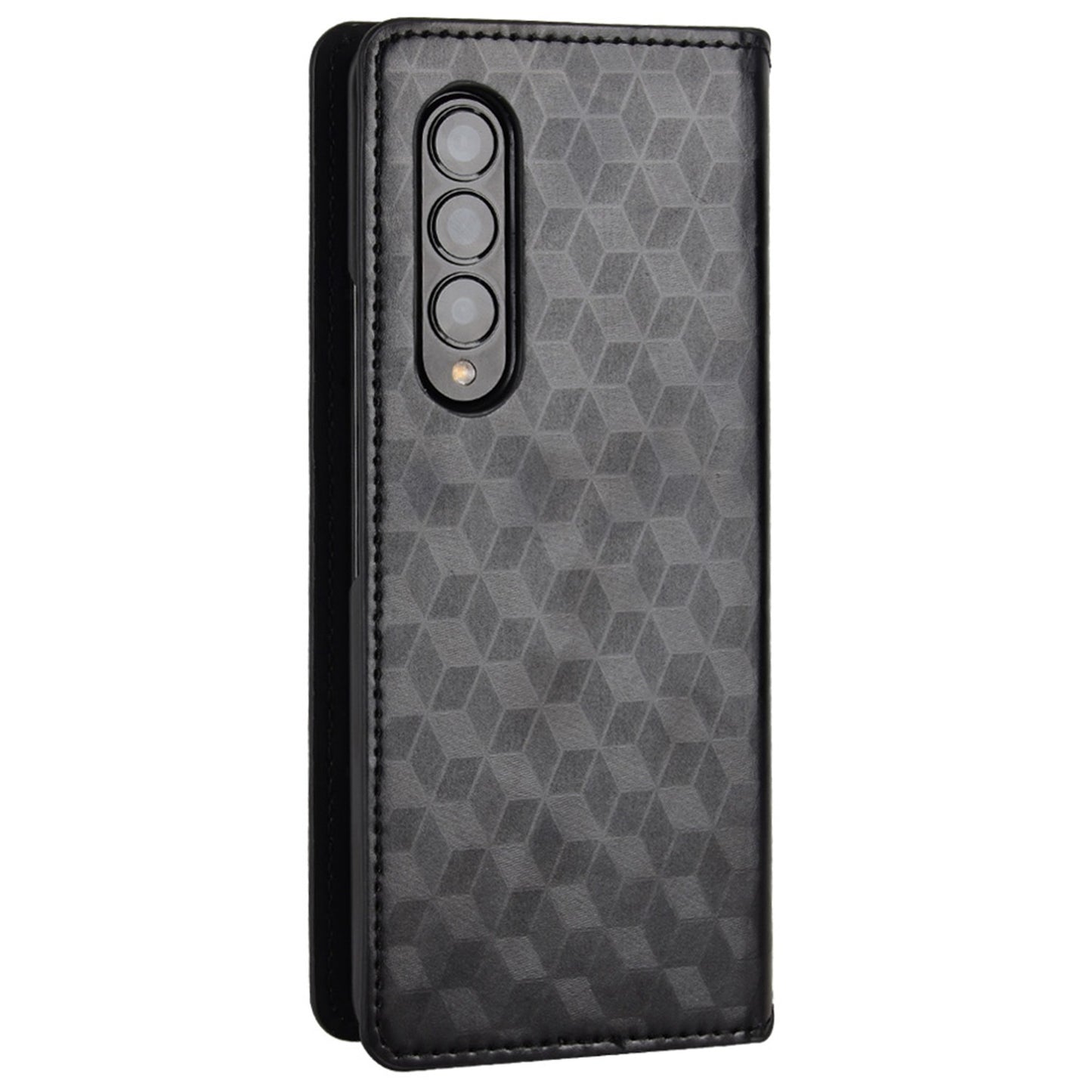 For Samsung Galaxy Z Fold3 5G Imprinting Rhombus Pattern Stand Wallet Leather Case Anti-drop Phone Cover