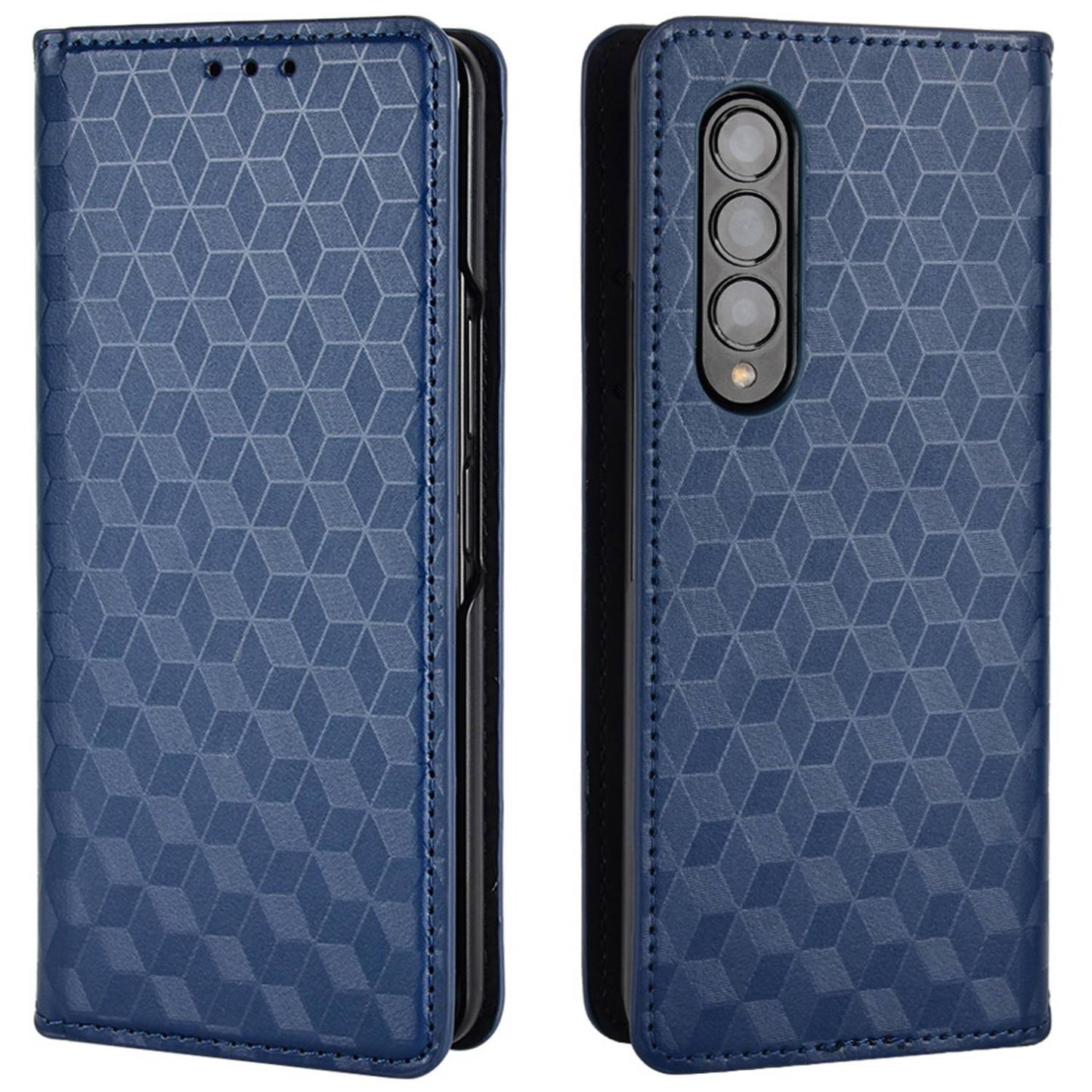 For Samsung Galaxy Z Fold3 5G Imprinting Rhombus Pattern Stand Wallet Leather Case Anti-drop Phone Cover