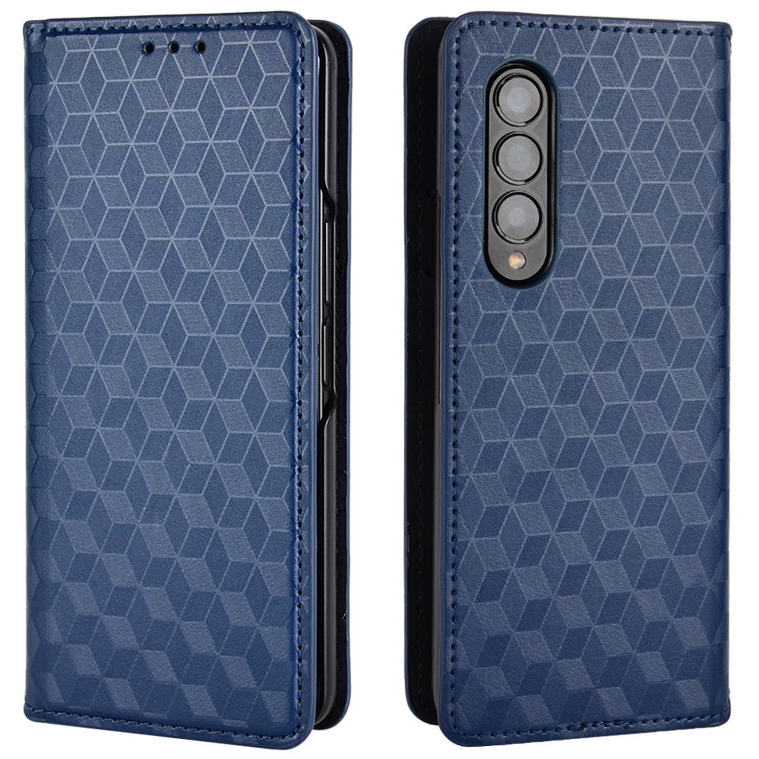 For Samsung Galaxy Z Fold3 5G Imprinting Rhombus Pattern Stand Wallet Leather Case Anti-drop Phone Cover
