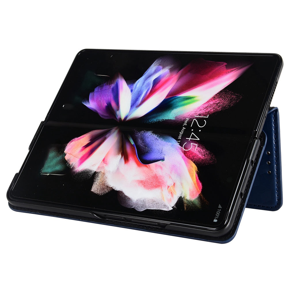 For Samsung Galaxy Z Fold3 5G Imprinting Rhombus Pattern Stand Wallet Leather Case Anti-drop Phone Cover