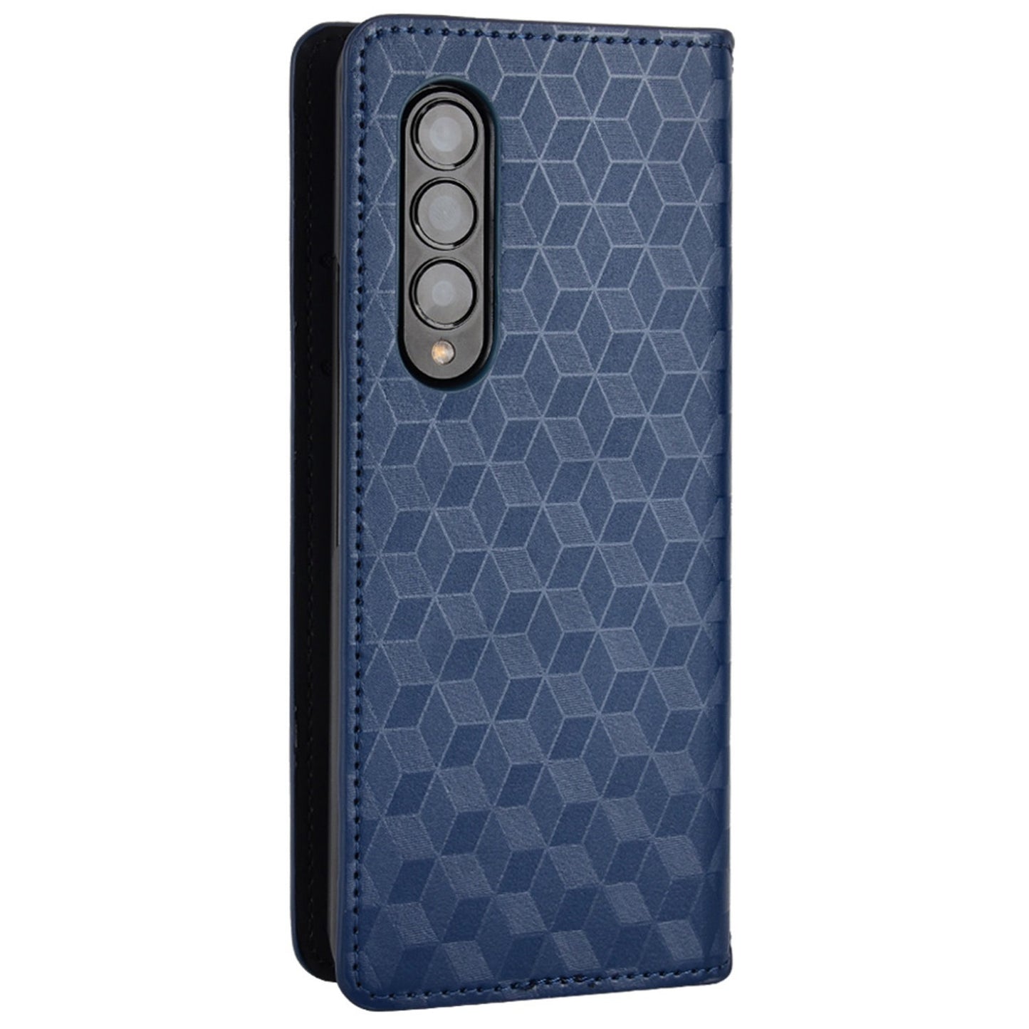 For Samsung Galaxy Z Fold3 5G Imprinting Rhombus Pattern Stand Wallet Leather Case Anti-drop Phone Cover