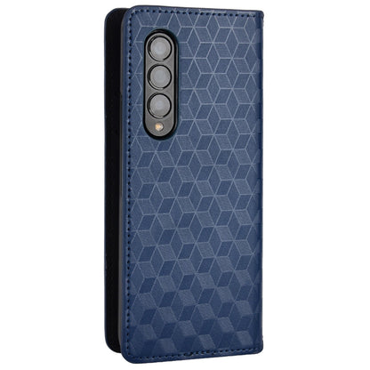For Samsung Galaxy Z Fold3 5G Imprinting Rhombus Pattern Stand Wallet Leather Case Anti-drop Phone Cover