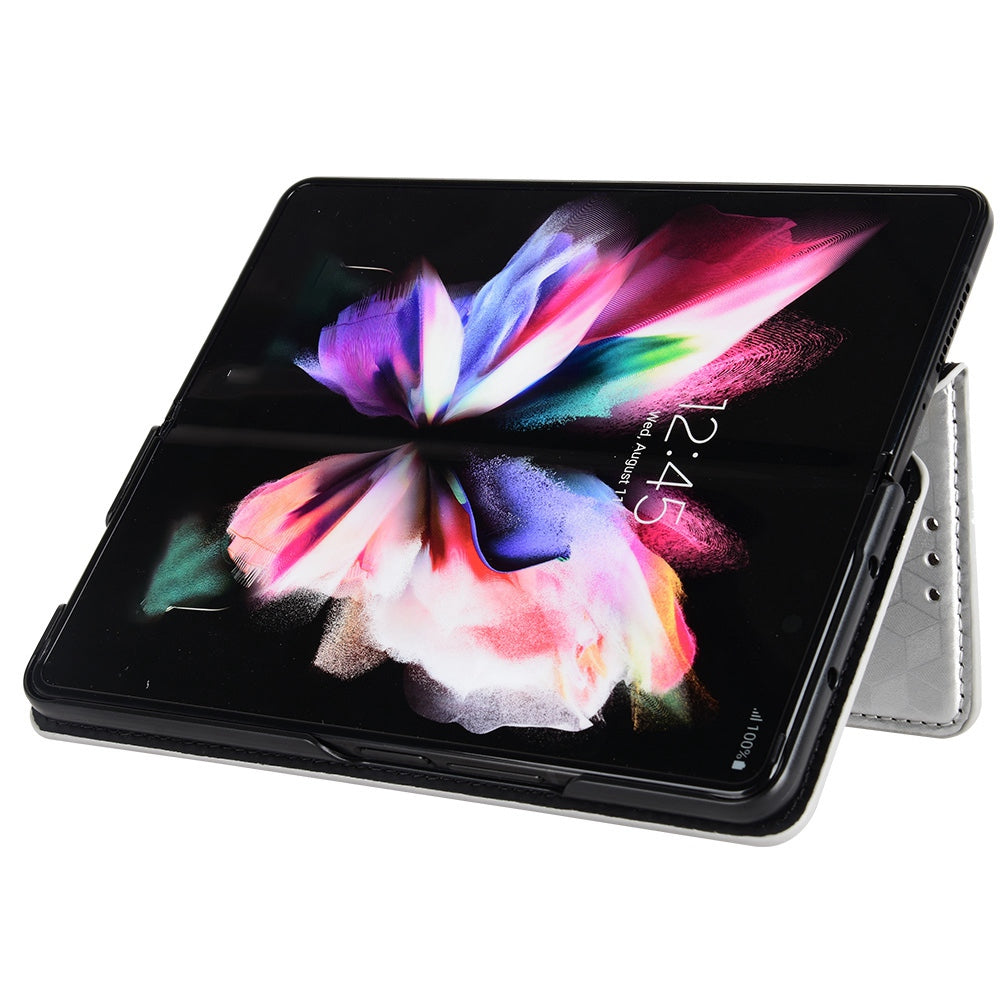 For Samsung Galaxy Z Fold3 5G Imprinting Rhombus Pattern Stand Wallet Leather Case Anti-drop Phone Cover