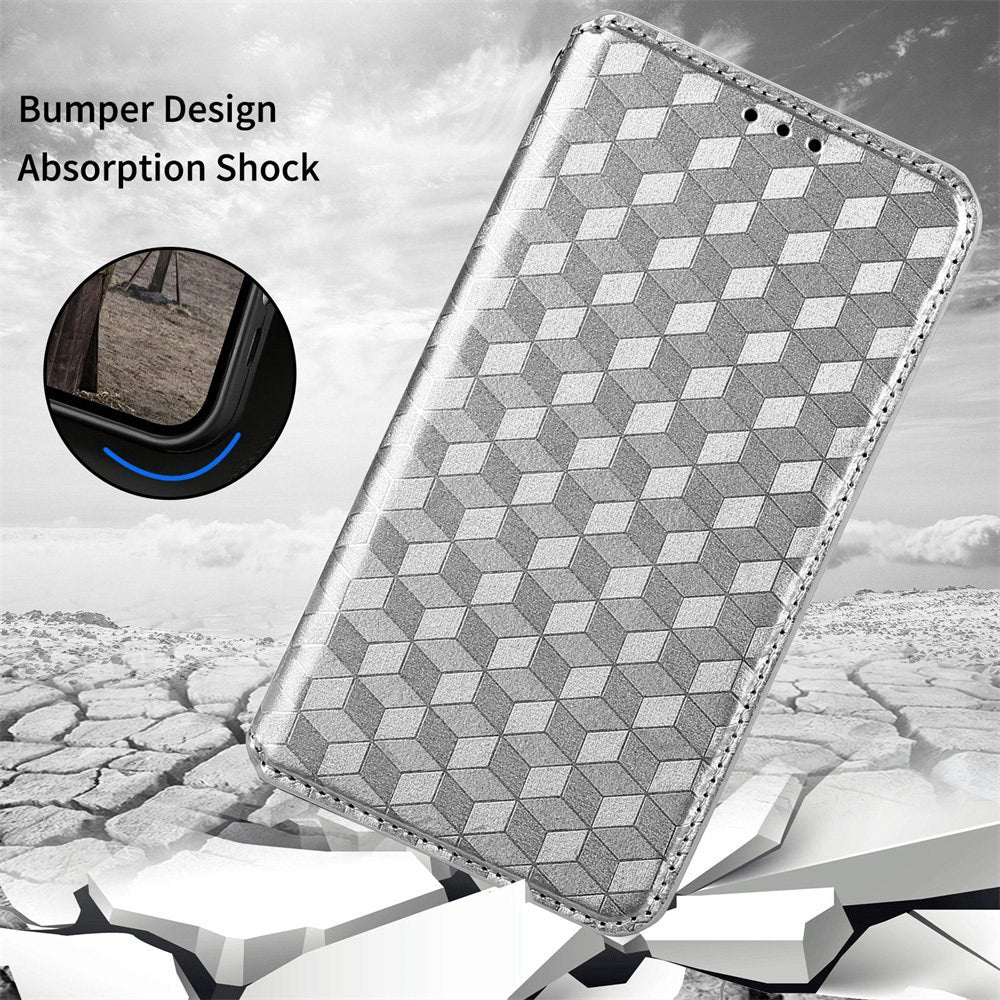 For Samsung Galaxy Z Fold3 5G Imprinting Rhombus Pattern Stand Wallet Leather Case Anti-drop Phone Cover