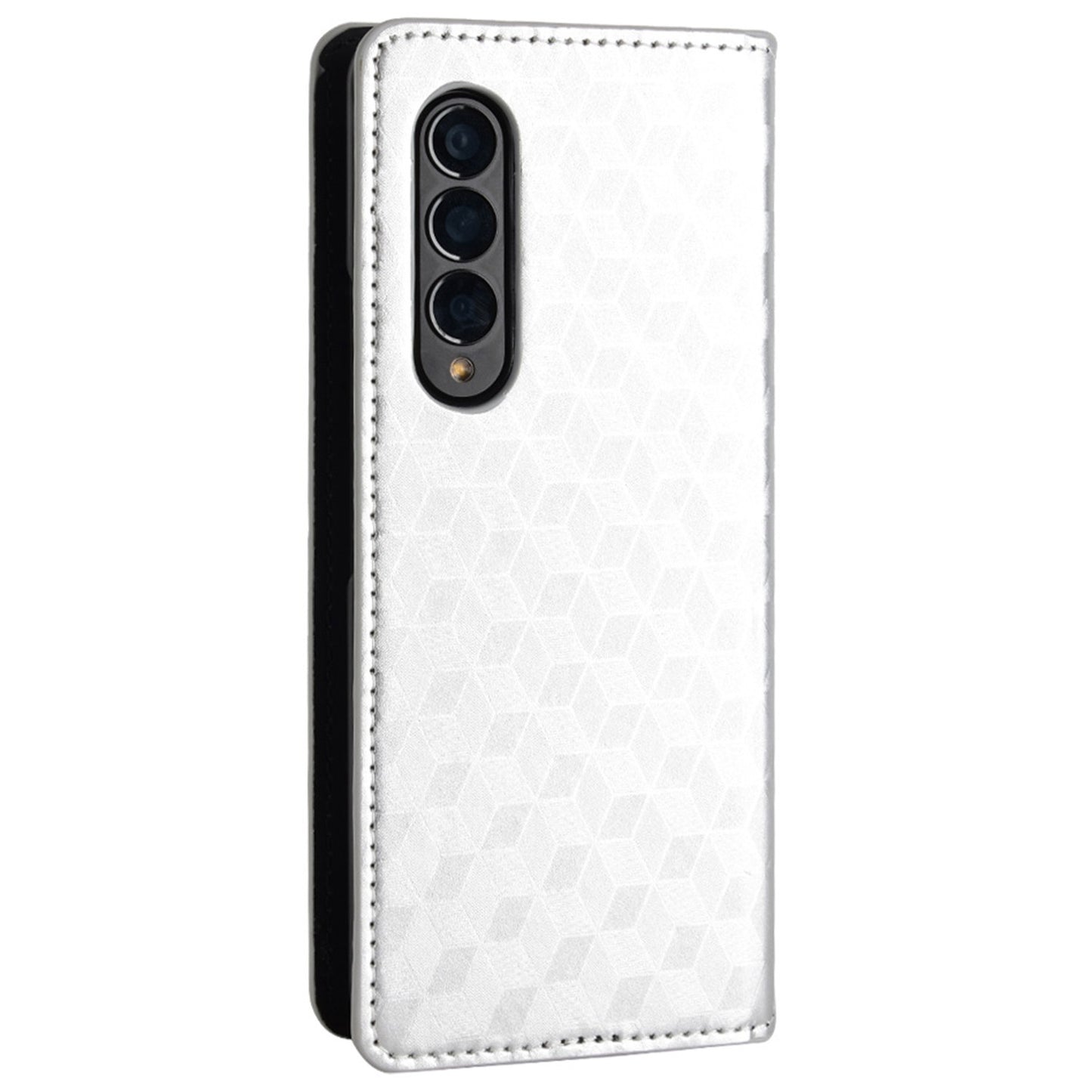 For Samsung Galaxy Z Fold3 5G Imprinting Rhombus Pattern Stand Wallet Leather Case Anti-drop Phone Cover