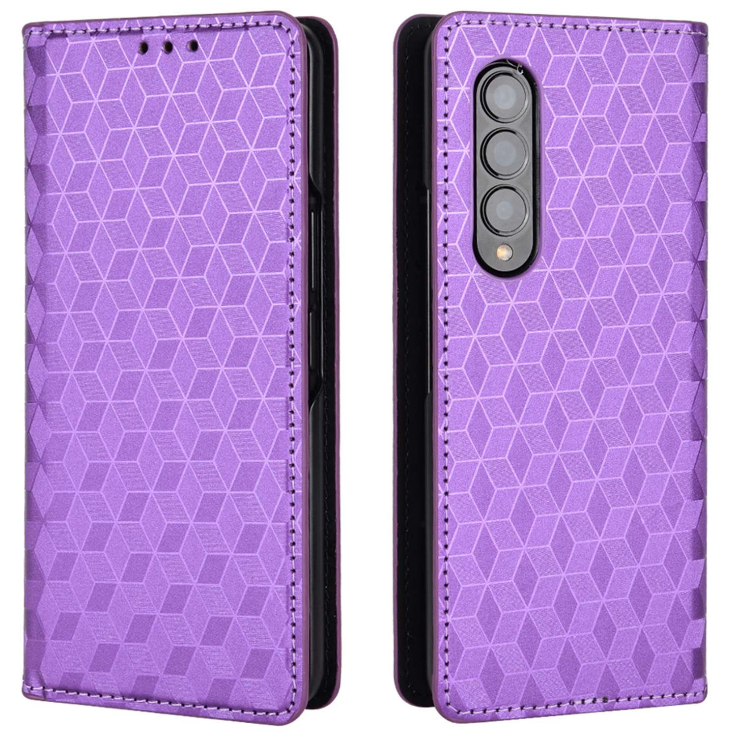 For Samsung Galaxy Z Fold3 5G Imprinting Rhombus Pattern Stand Wallet Leather Case Anti-drop Phone Cover
