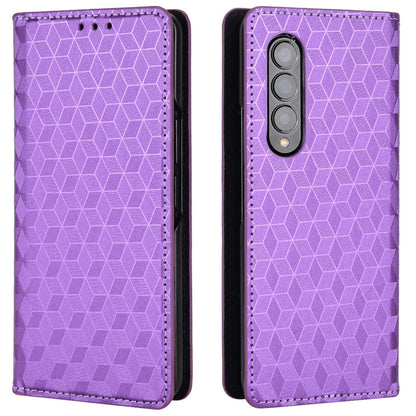 For Samsung Galaxy Z Fold3 5G Imprinting Rhombus Pattern Stand Wallet Leather Case Anti-drop Phone Cover