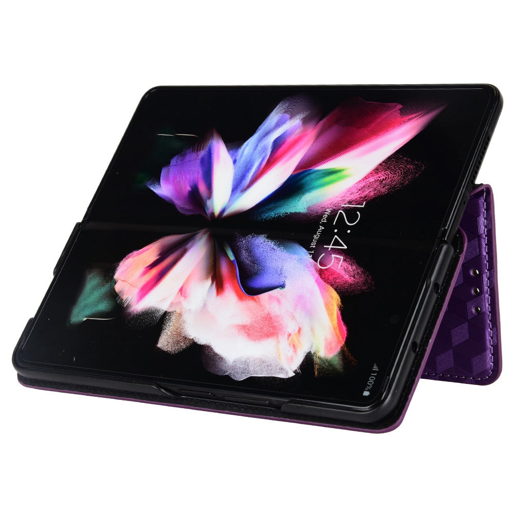 For Samsung Galaxy Z Fold3 5G Imprinting Rhombus Pattern Stand Wallet Leather Case Anti-drop Phone Cover
