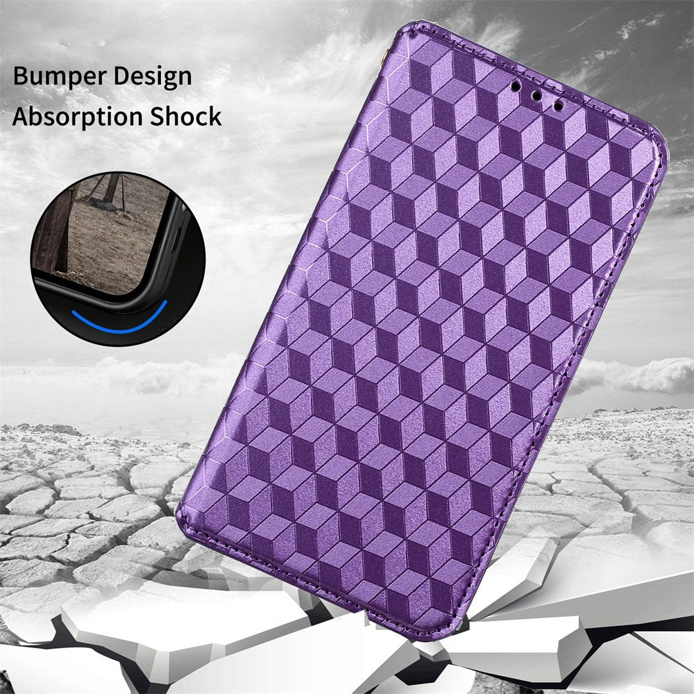 For Samsung Galaxy Z Fold3 5G Imprinting Rhombus Pattern Stand Wallet Leather Case Anti-drop Phone Cover