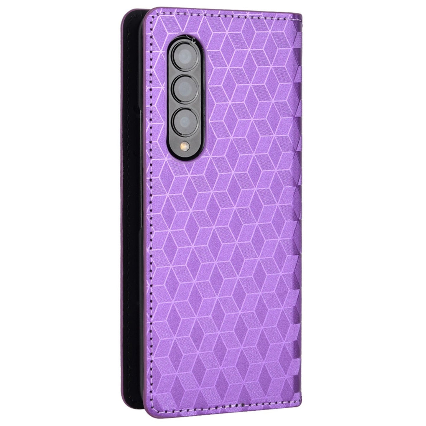 For Samsung Galaxy Z Fold3 5G Imprinting Rhombus Pattern Stand Wallet Leather Case Anti-drop Phone Cover