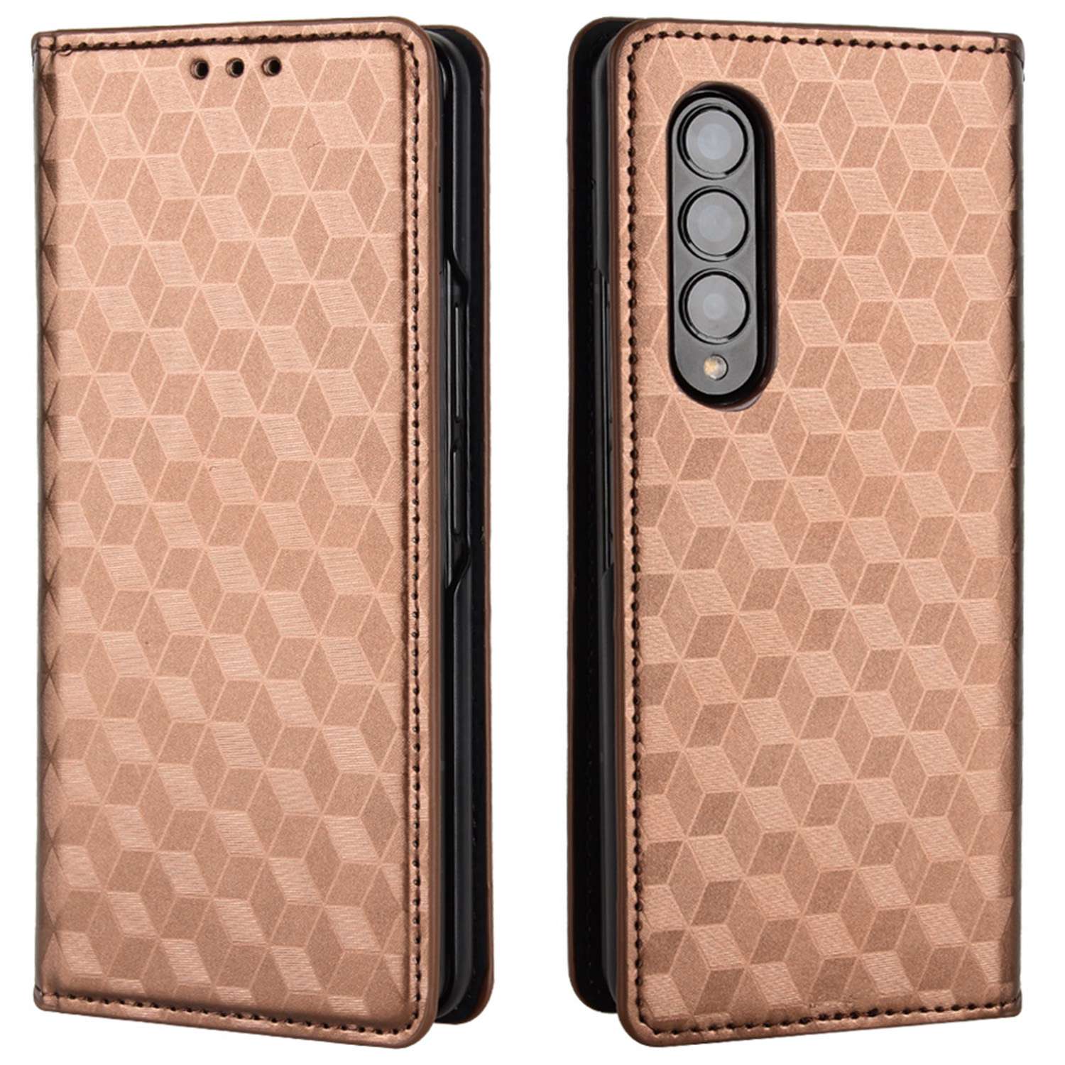 For Samsung Galaxy Z Fold3 5G Imprinting Rhombus Pattern Stand Wallet Leather Case Anti-drop Phone Cover