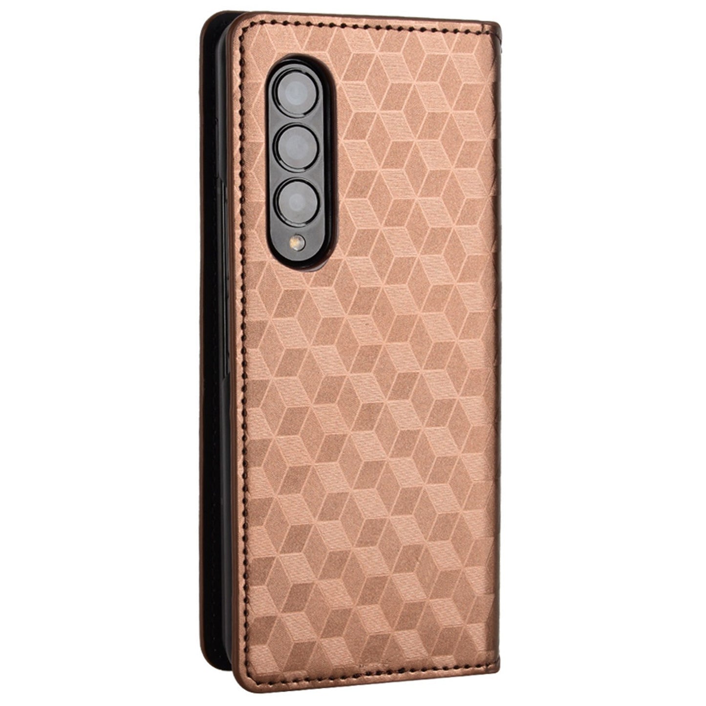 For Samsung Galaxy Z Fold3 5G Imprinting Rhombus Pattern Stand Wallet Leather Case Anti-drop Phone Cover