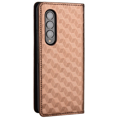 For Samsung Galaxy Z Fold3 5G Imprinting Rhombus Pattern Stand Wallet Leather Case Anti-drop Phone Cover