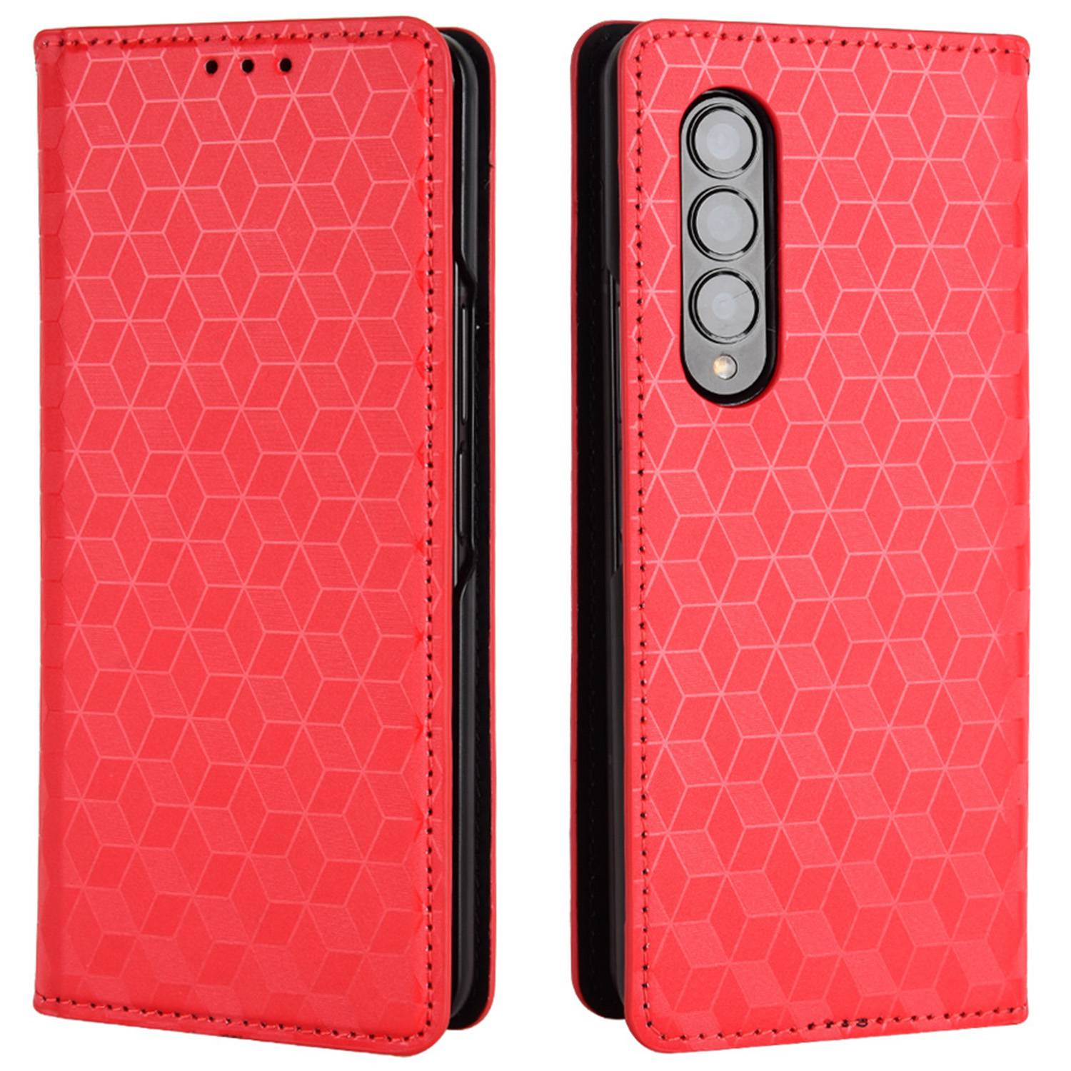 For Samsung Galaxy Z Fold3 5G Imprinting Rhombus Pattern Stand Wallet Leather Case Anti-drop Phone Cover