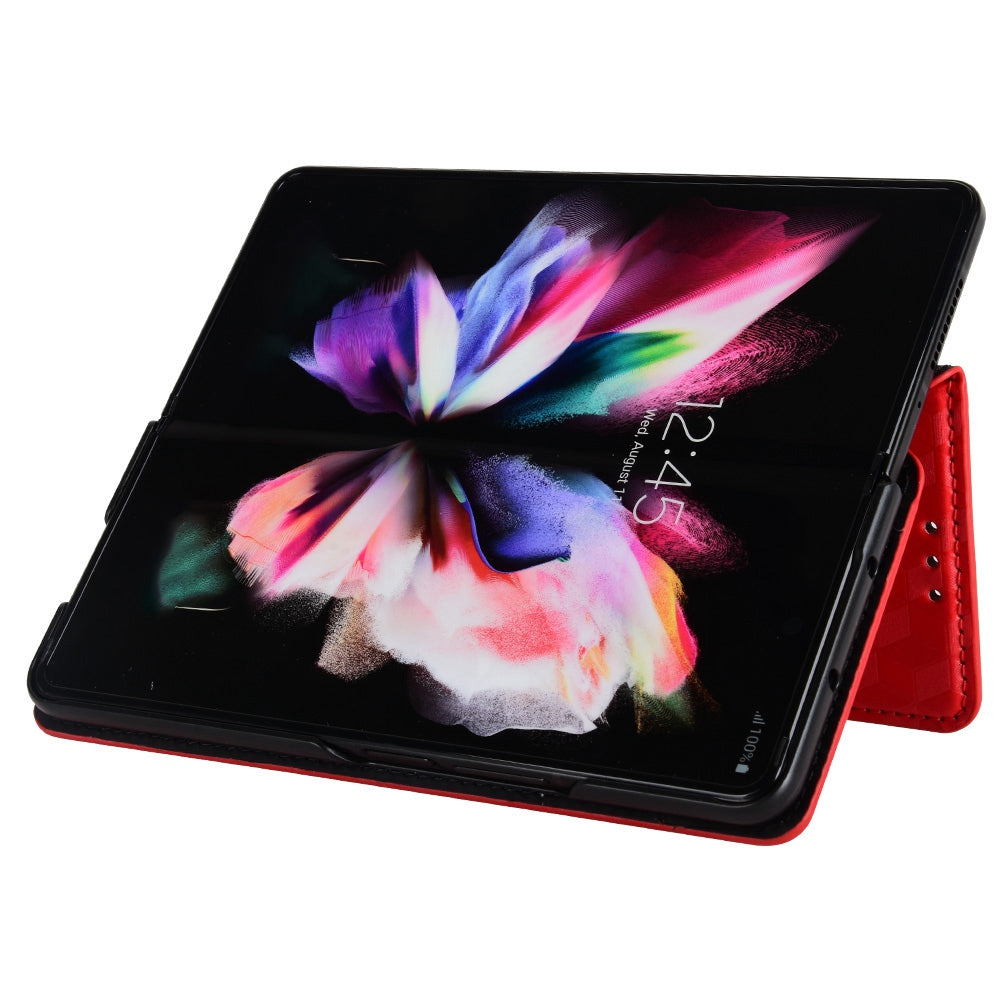 For Samsung Galaxy Z Fold3 5G Imprinting Rhombus Pattern Stand Wallet Leather Case Anti-drop Phone Cover