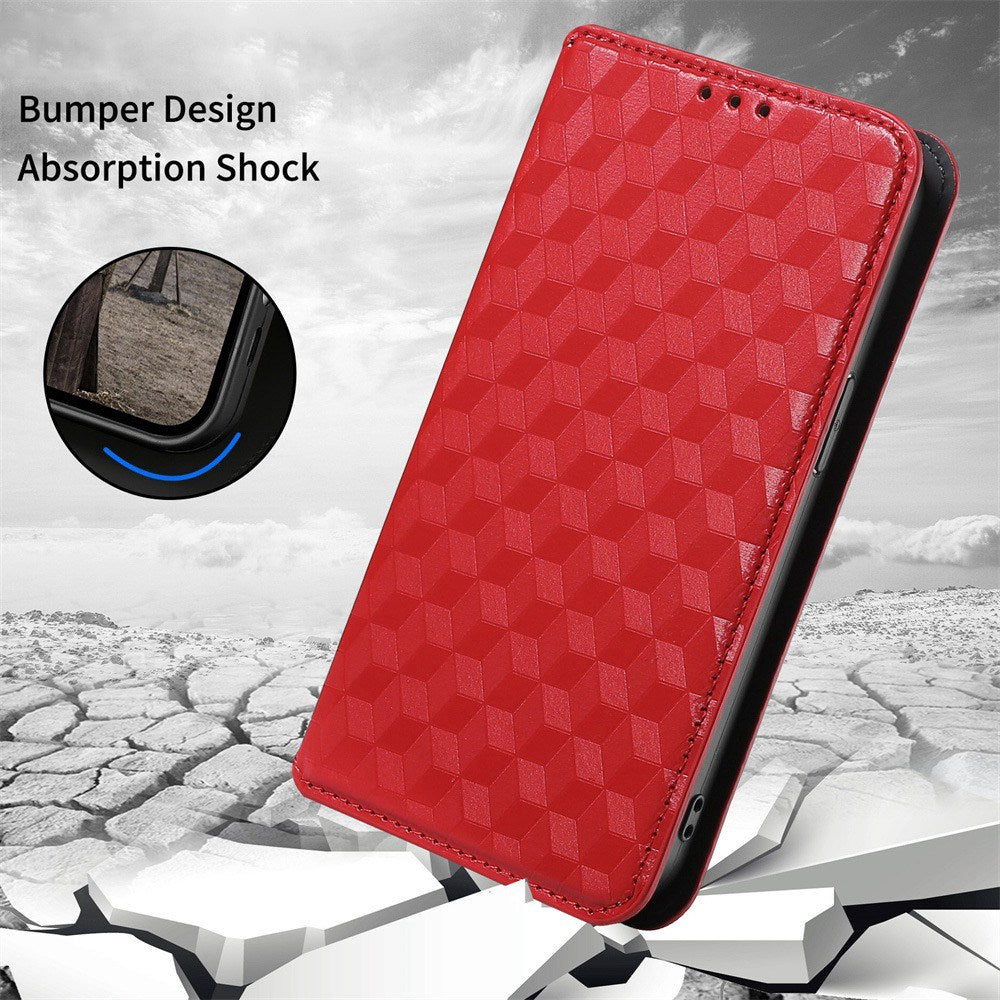 For Samsung Galaxy Z Fold3 5G Imprinting Rhombus Pattern Stand Wallet Leather Case Anti-drop Phone Cover