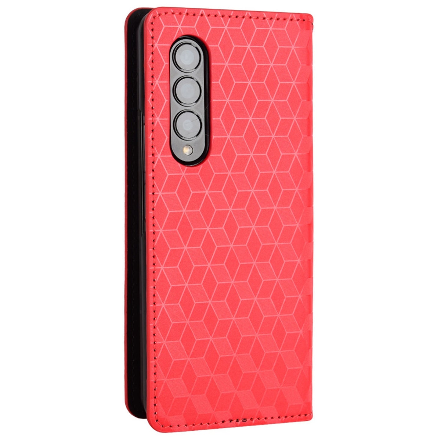 For Samsung Galaxy Z Fold3 5G Imprinting Rhombus Pattern Stand Wallet Leather Case Anti-drop Phone Cover