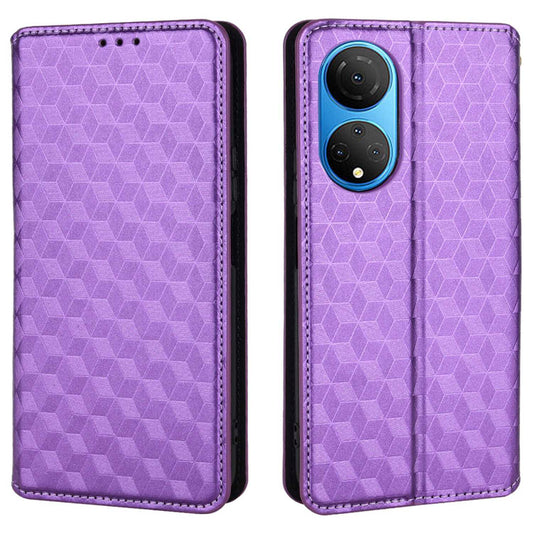 For Honor X7 Magnetic Adsorption Phone Stand Wallet Protective Case PU Leather Rhombus Imprint Cellphone Cover Shell