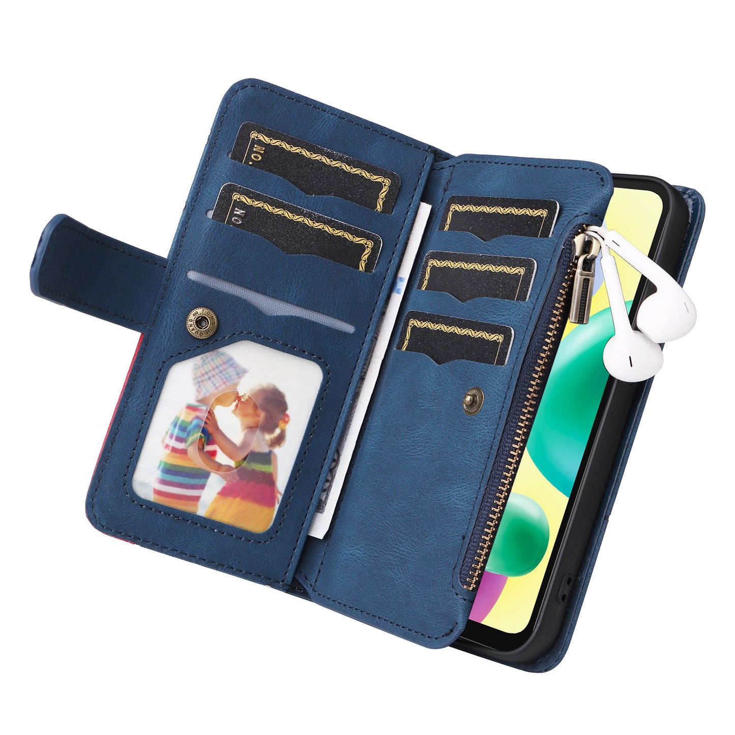 For Xiaomi Redmi 10A Zipper Wallet Multiple Card Slots PU Leather Stand Case Color Splicing Phone Cover