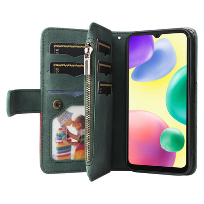 For Xiaomi Redmi 10A Zipper Wallet Multiple Card Slots PU Leather Stand Case Color Splicing Phone Cover