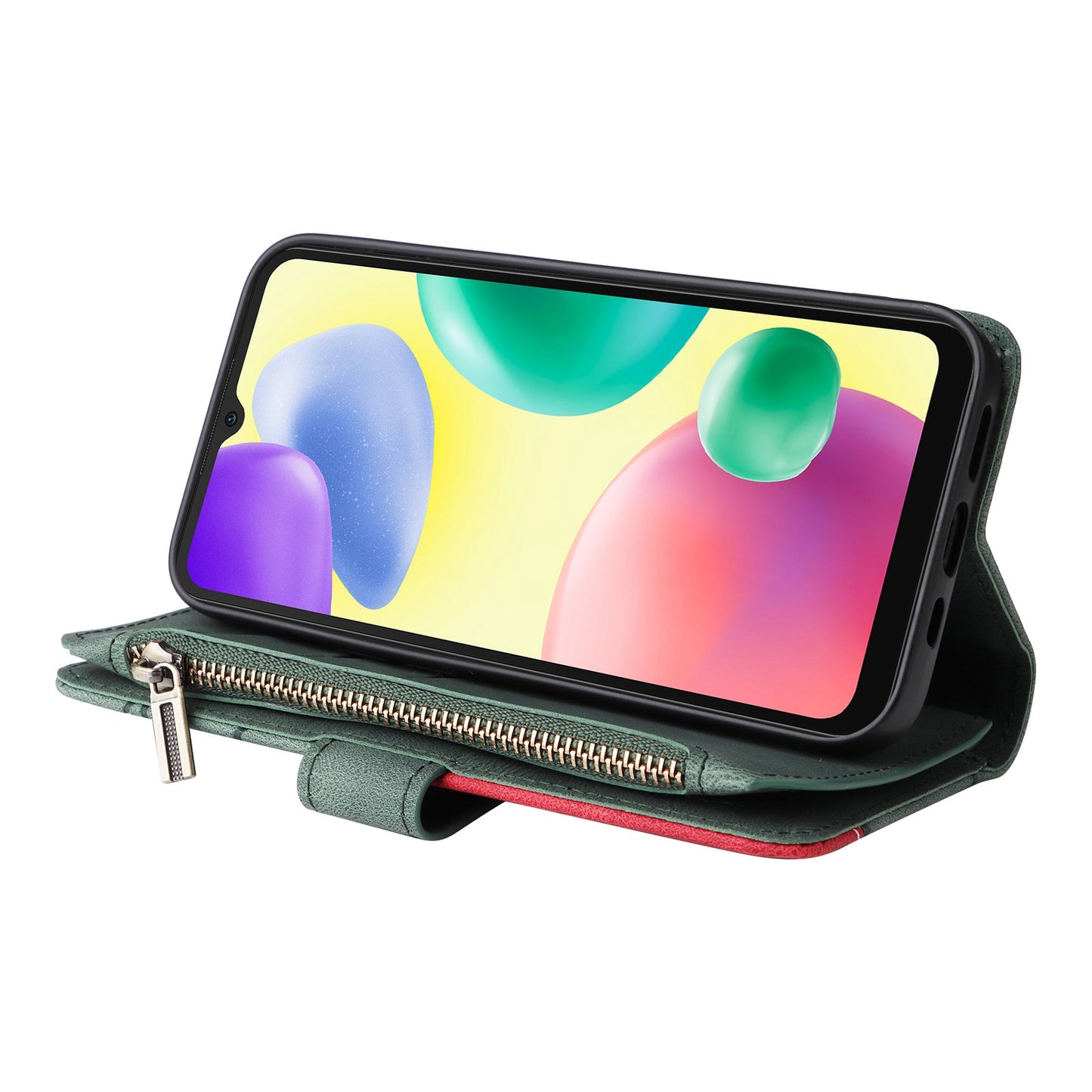 For Xiaomi Redmi 10A Zipper Wallet Multiple Card Slots PU Leather Stand Case Color Splicing Phone Cover
