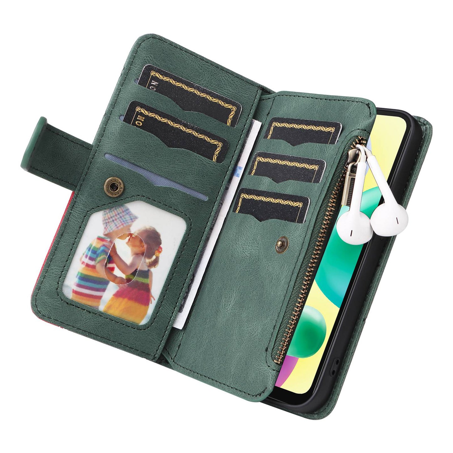 For Xiaomi Redmi 10A Zipper Wallet Multiple Card Slots PU Leather Stand Case Color Splicing Phone Cover