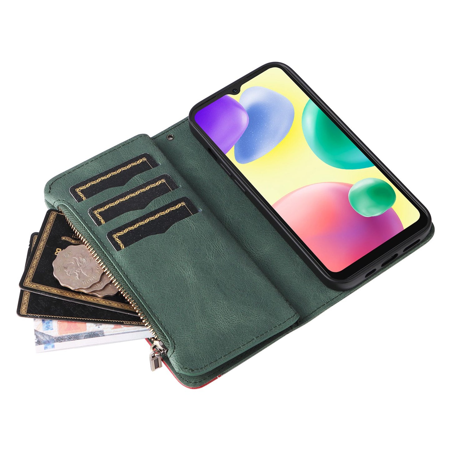 For Xiaomi Redmi 10A Zipper Wallet Multiple Card Slots PU Leather Stand Case Color Splicing Phone Cover