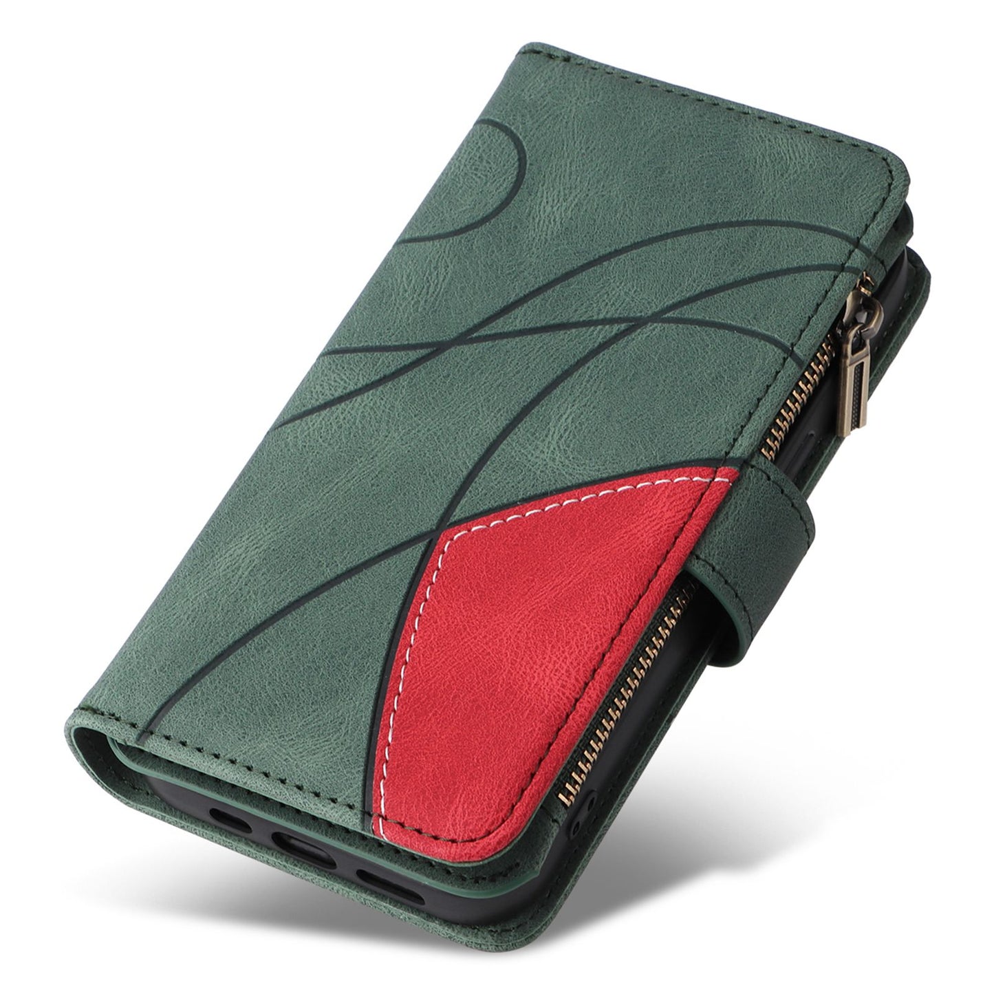 For Xiaomi Redmi 10A Zipper Wallet Multiple Card Slots PU Leather Stand Case Color Splicing Phone Cover