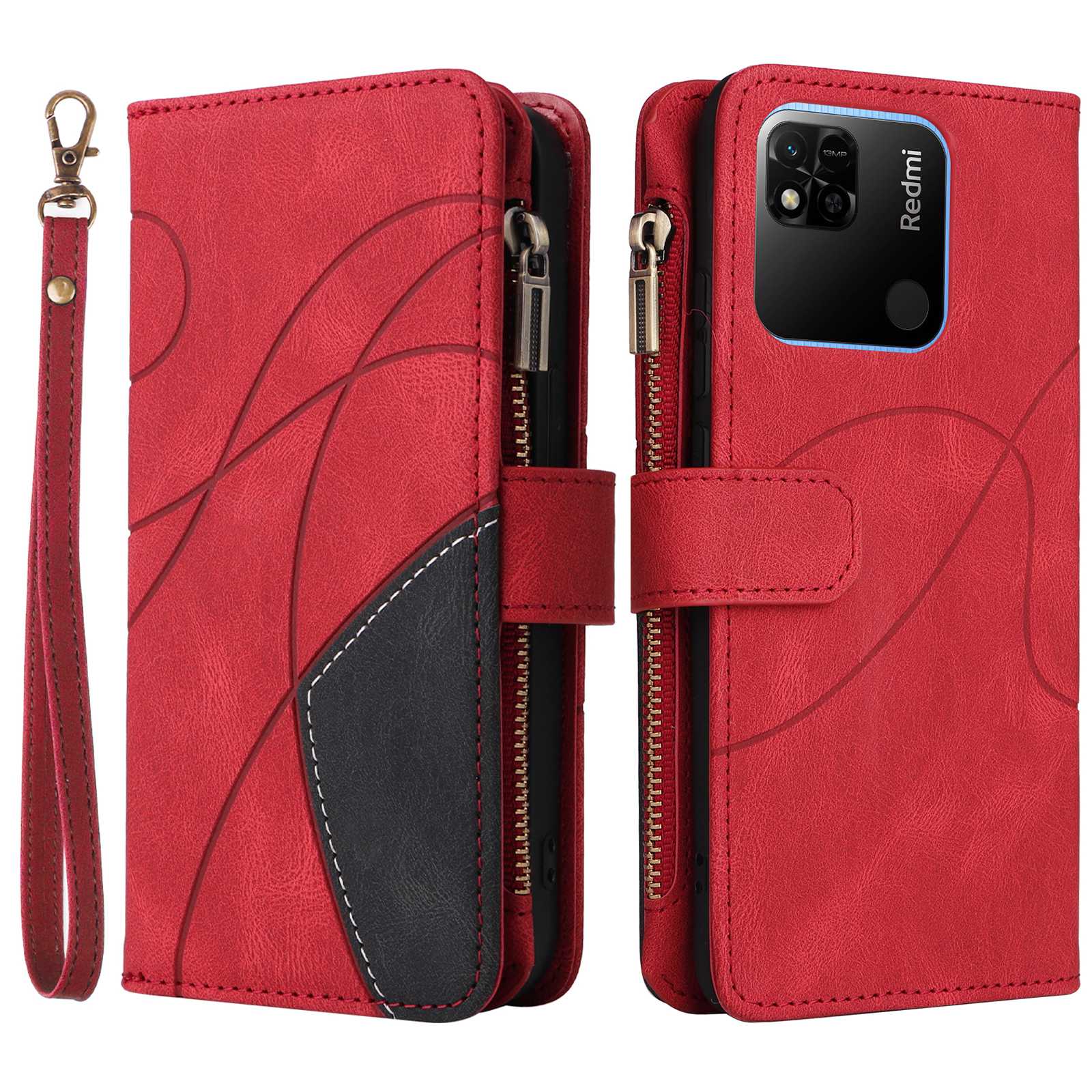 For Xiaomi Redmi 10A Zipper Wallet Multiple Card Slots PU Leather Stand Case Color Splicing Phone Cover
