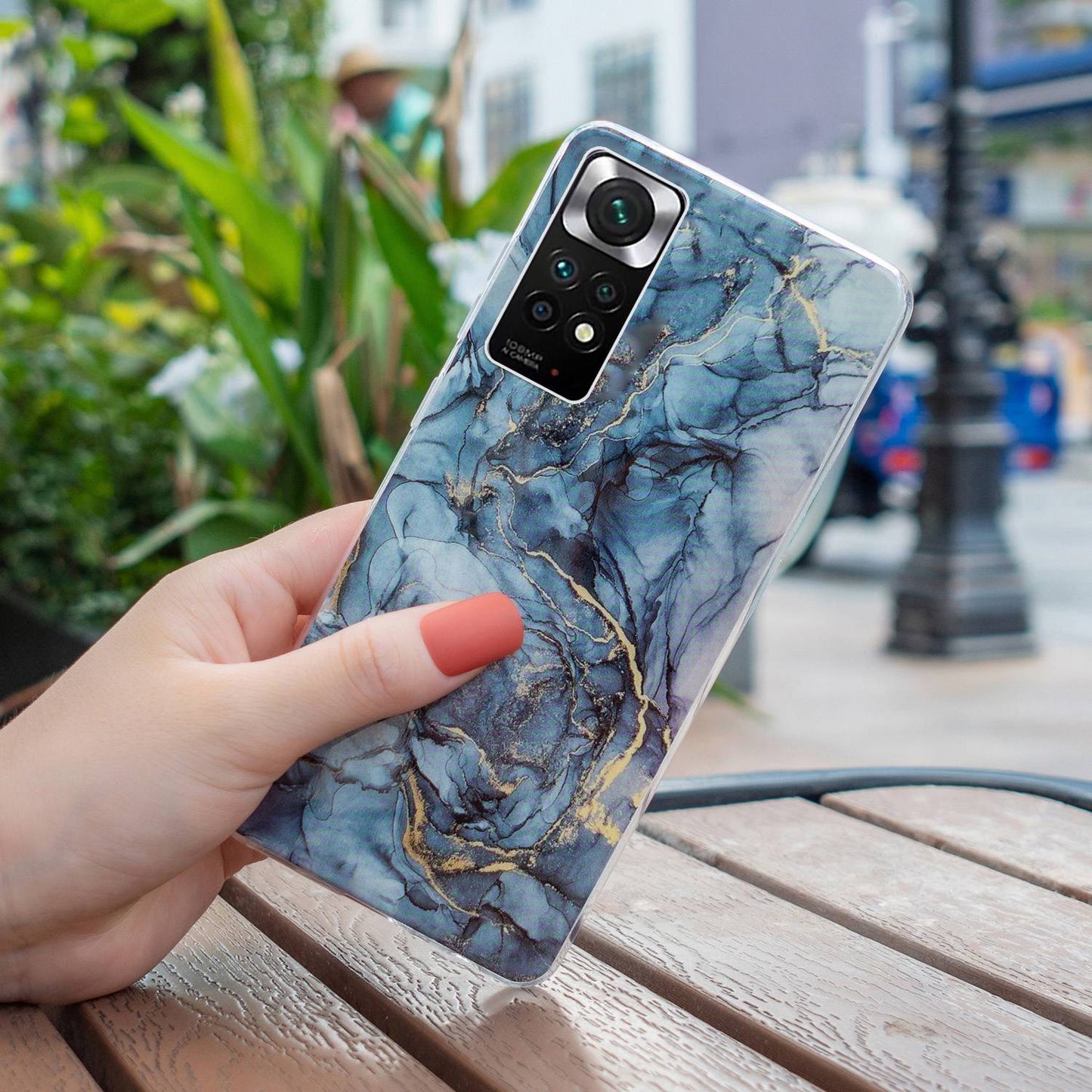 For Xiaomi Redmi Note 11 4G (Qualcomm)/Note 11S 4G IMD Marble Pattern Mobile Phone Cover Flexible TPU Drop-proof Case