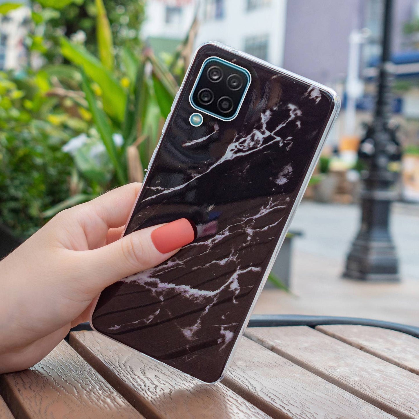 For Samsung Galaxy A12 Flexible TPU Phone Case Anti-fall Protection Marble Pattern IMD Phone Cover