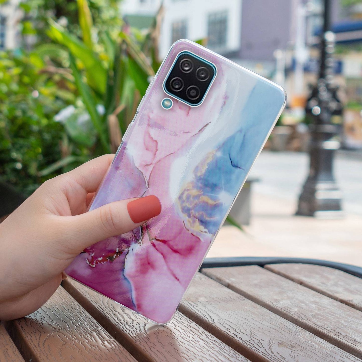 For Samsung Galaxy A12 Flexible TPU Phone Case Anti-fall Protection Marble Pattern IMD Phone Cover