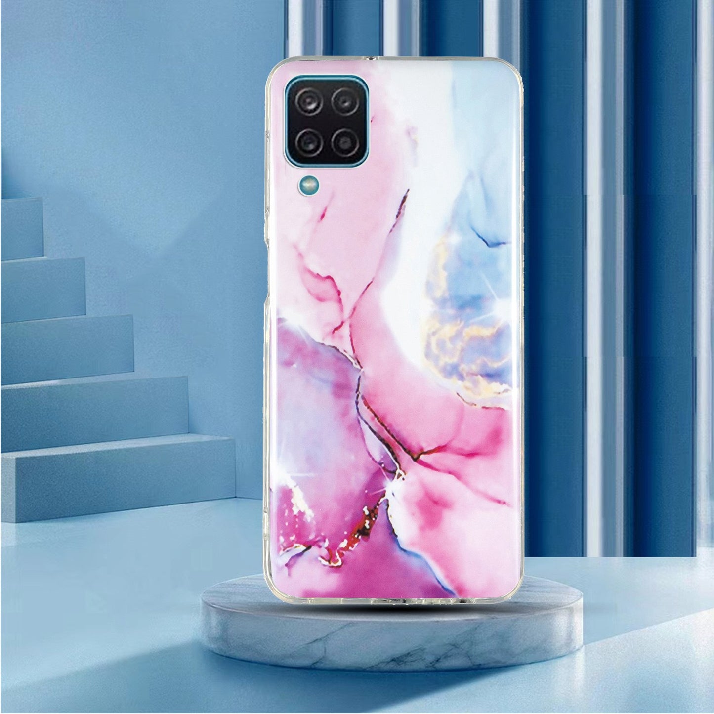 For Samsung Galaxy A12 Flexible TPU Phone Case Anti-fall Protection Marble Pattern IMD Phone Cover