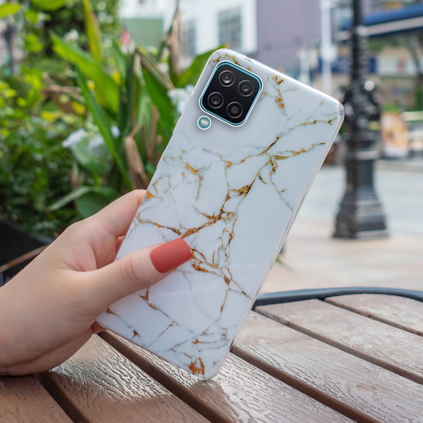 For Samsung Galaxy A12 Flexible TPU Phone Case Anti-fall Protection Marble Pattern IMD Phone Cover