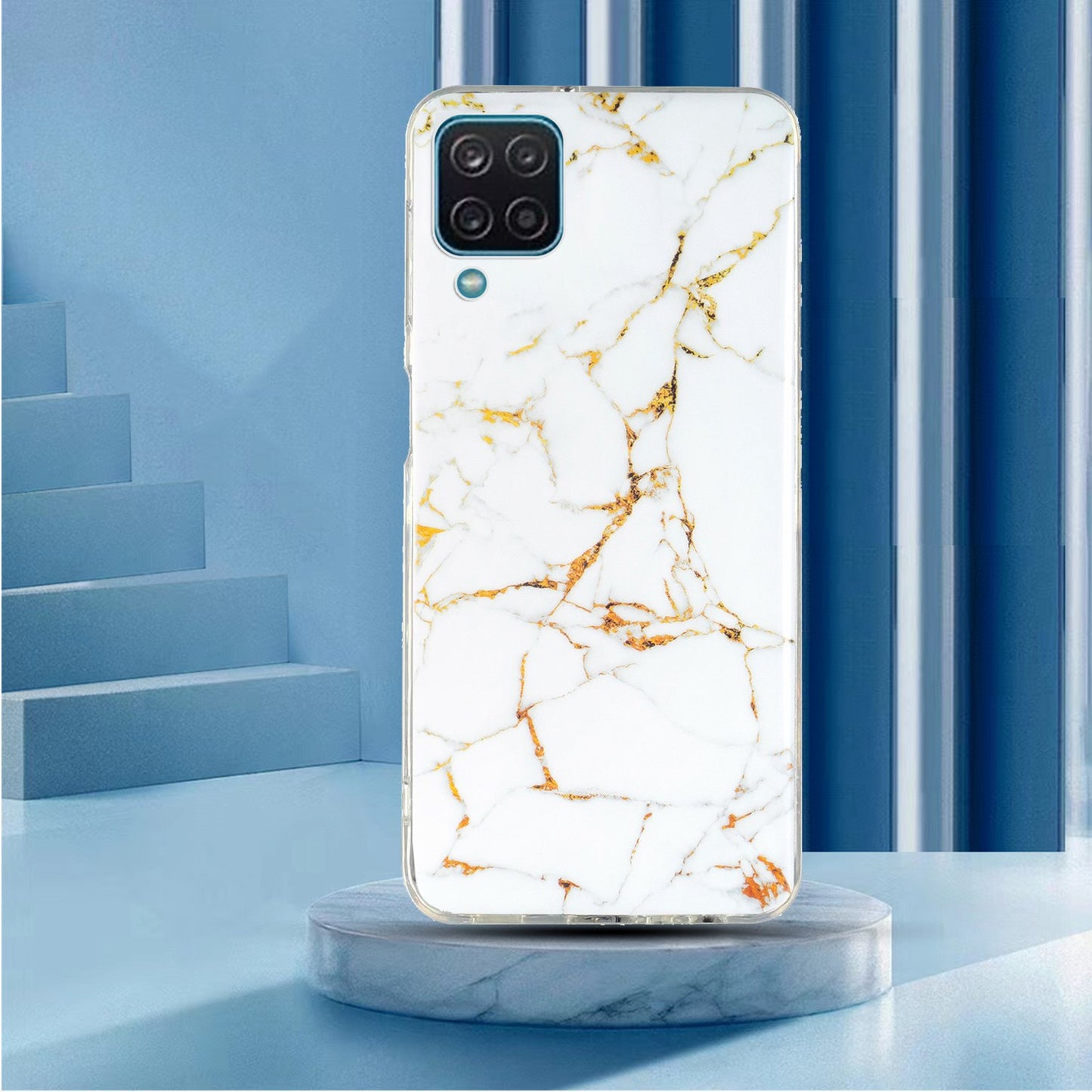 For Samsung Galaxy A12 Flexible TPU Phone Case Anti-fall Protection Marble Pattern IMD Phone Cover