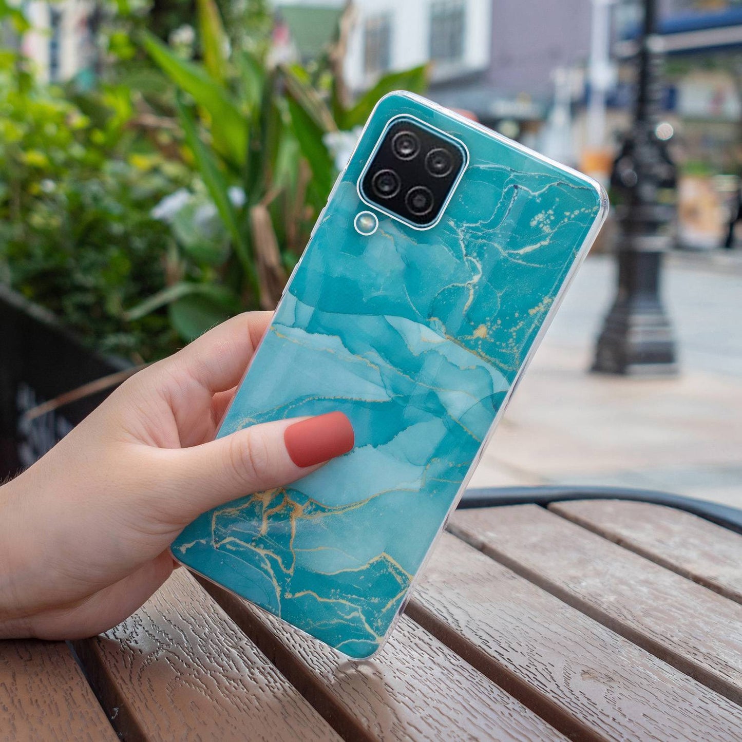 For Samsung Galaxy A12 Flexible TPU Phone Case Anti-fall Protection Marble Pattern IMD Phone Cover