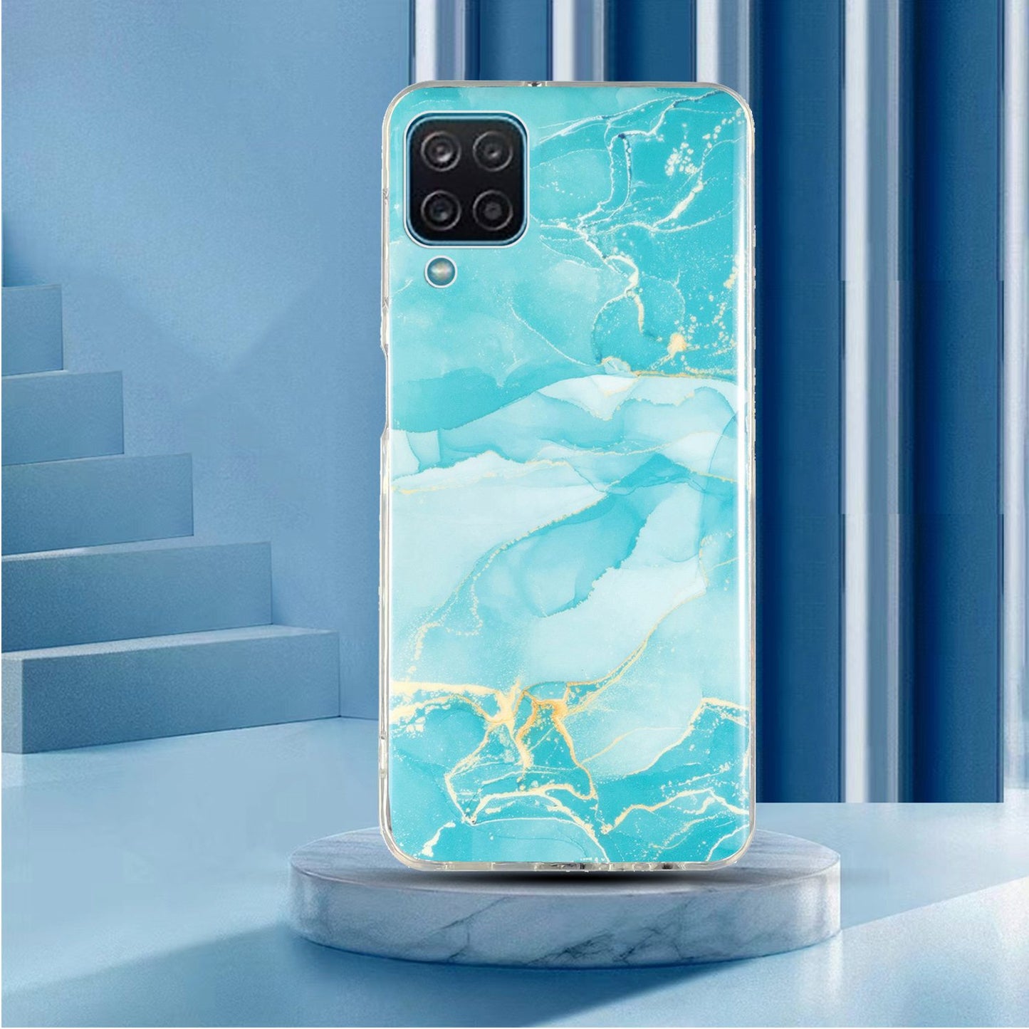 For Samsung Galaxy A12 Flexible TPU Phone Case Anti-fall Protection Marble Pattern IMD Phone Cover