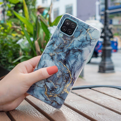 For Samsung Galaxy A12 Flexible TPU Phone Case Anti-fall Protection Marble Pattern IMD Phone Cover