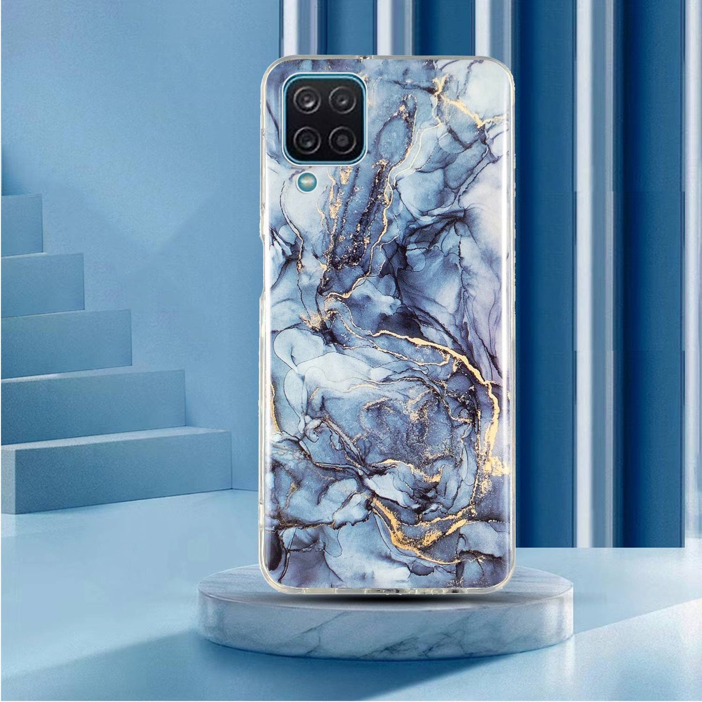 For Samsung Galaxy A12 Flexible TPU Phone Case Anti-fall Protection Marble Pattern IMD Phone Cover