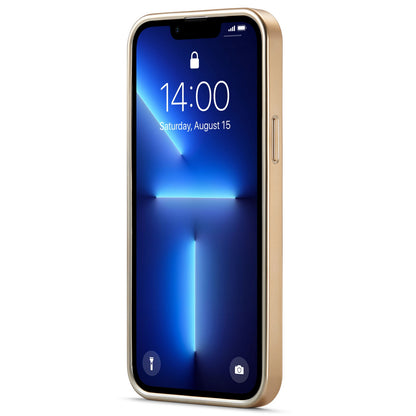 FIERRE SHANN for iPhone 13 Pro 6.1 inch Snake Texture Shock Absorbing PU Leather Coated PC Back Shell Electroplating Edge Mobile Phone Cover